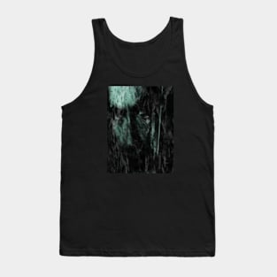 Special processing. Consciousness, king, emerging from dark water. Serious men's face, around waves. Aqua. Tank Top